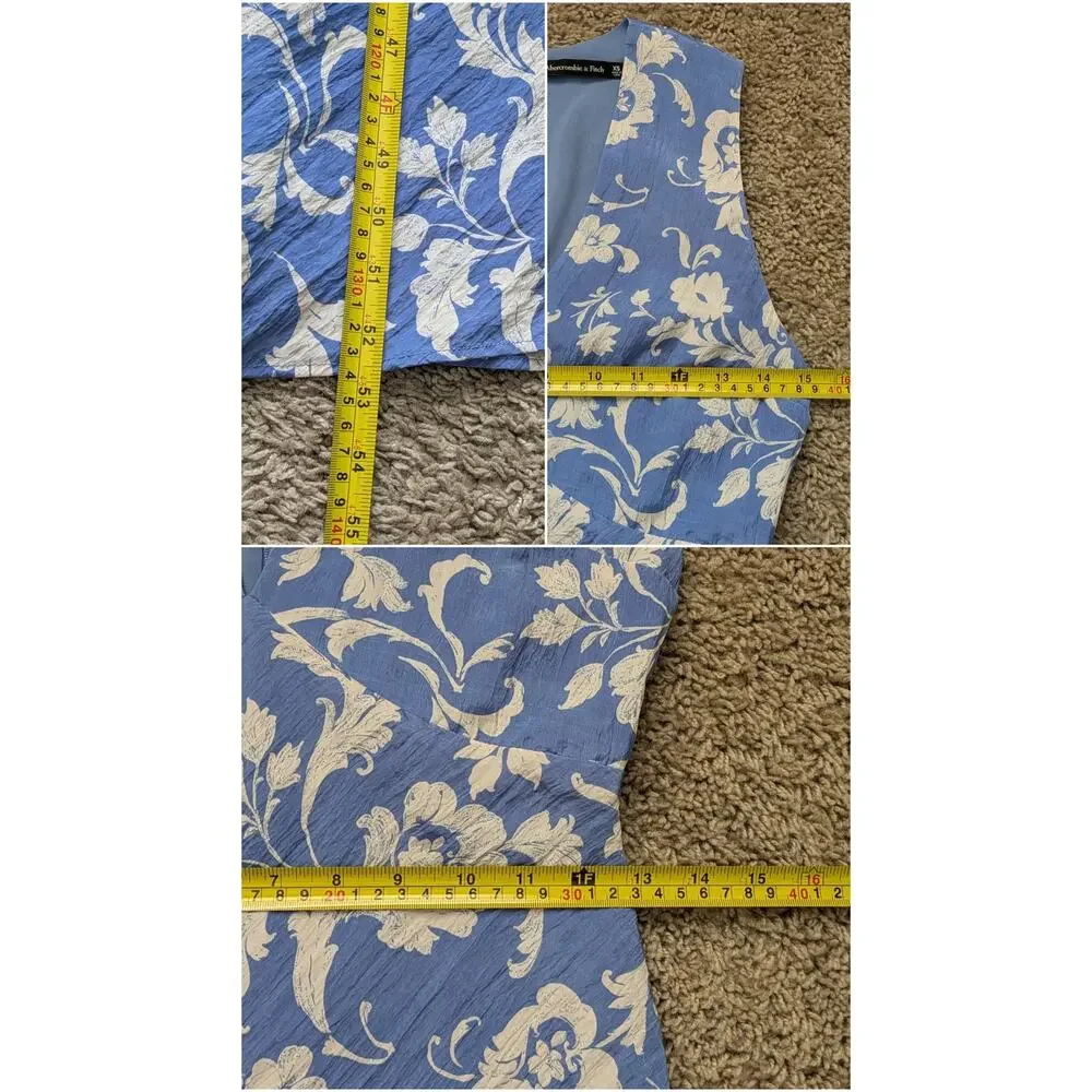 Abercrombie & Fitch Deep V-neck Maxi Dress Women XS Blue Floral Crinkle Romantic